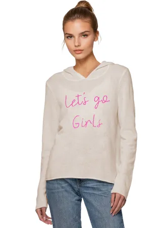 100% Cashmere Hoodie Sweater in Ivory with Embroidery "Let's Go Girls"