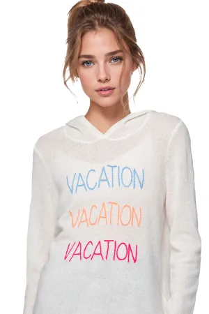 100% Cashmere Hoodie Sweater with Embroidery Stitch "Vacation Vacation Vacation"