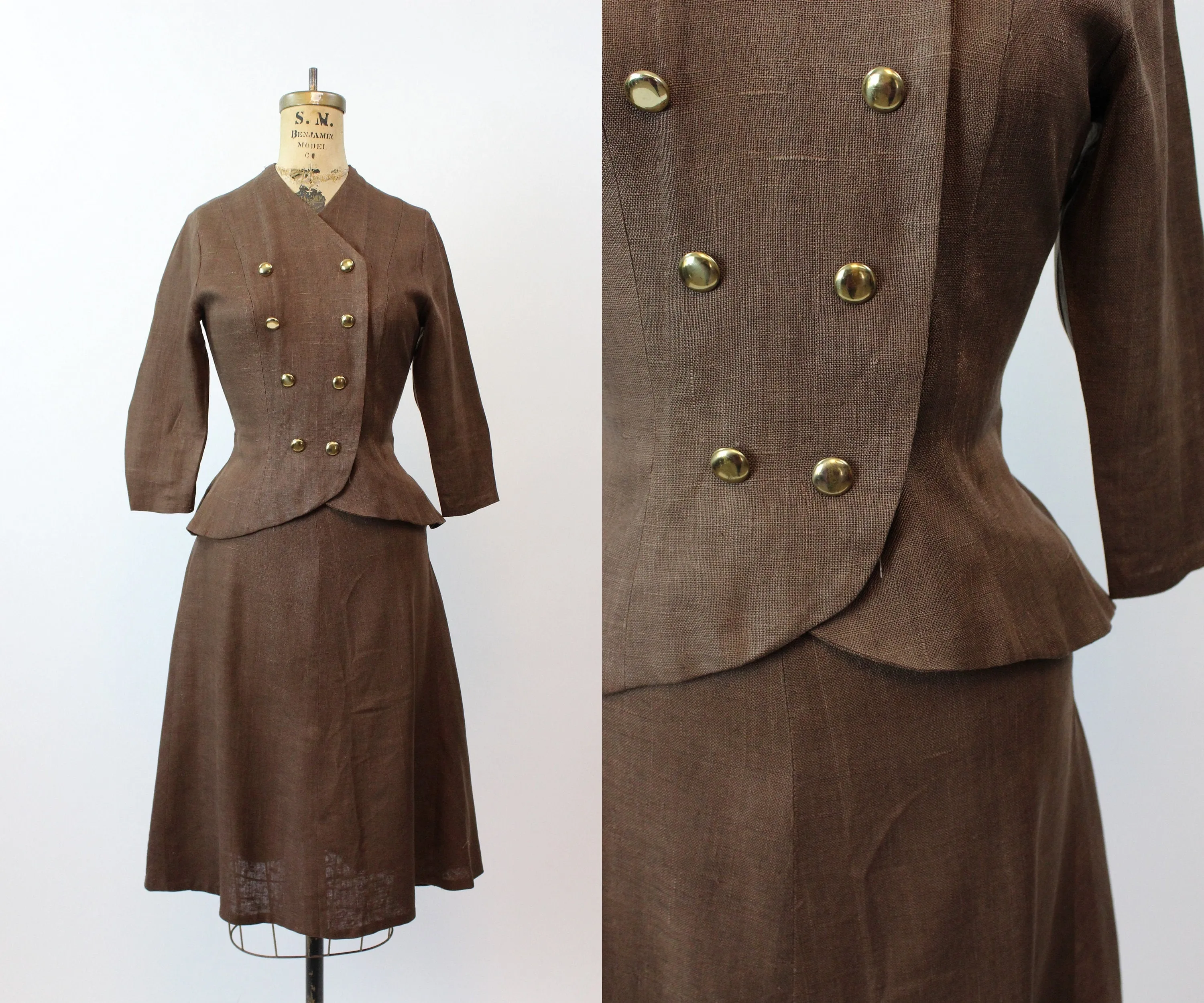 1940s SUMMER LINEN SUIT jacket and skirt xs | new spring summer