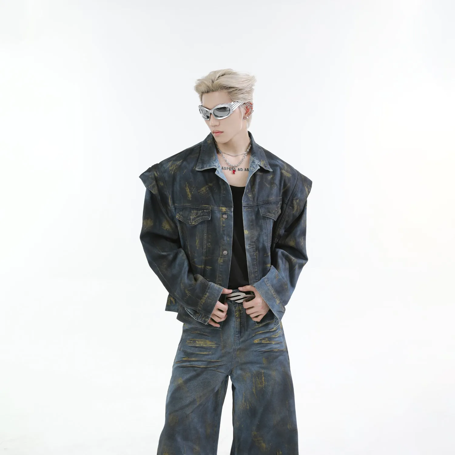 【24s Oct.】Heavy Paint Fashionable Denim Jacket   Jeans