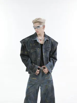 【24s Oct.】Heavy Paint Fashionable Denim Jacket   Jeans