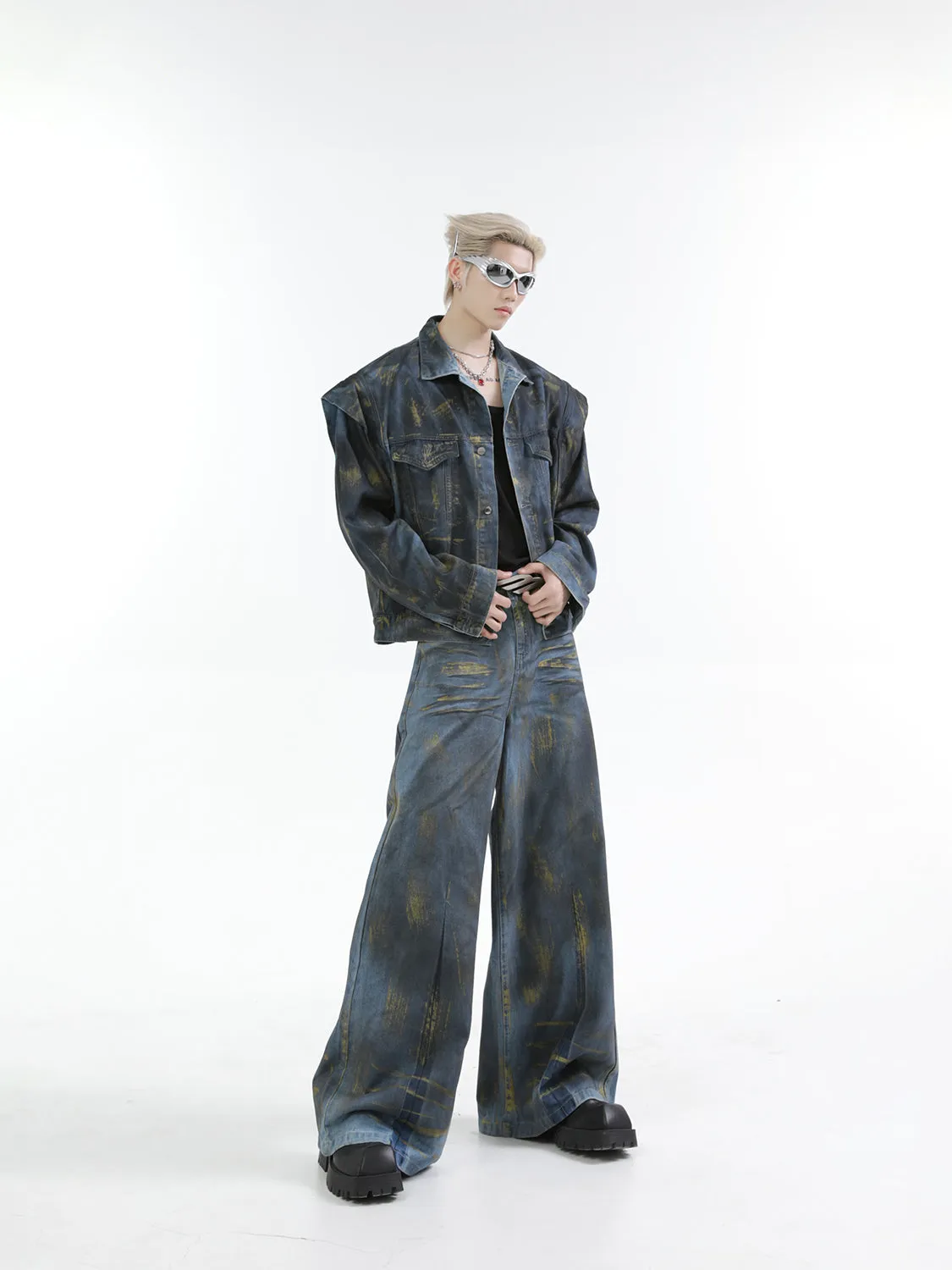 【24s Oct.】Heavy Paint Fashionable Denim Jacket   Jeans