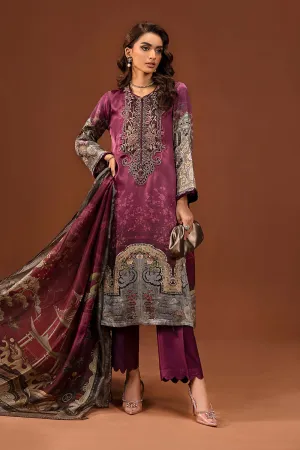 3 Piece Embroidered Pure Charmeuse Silk Suit | MPS-PF24-04