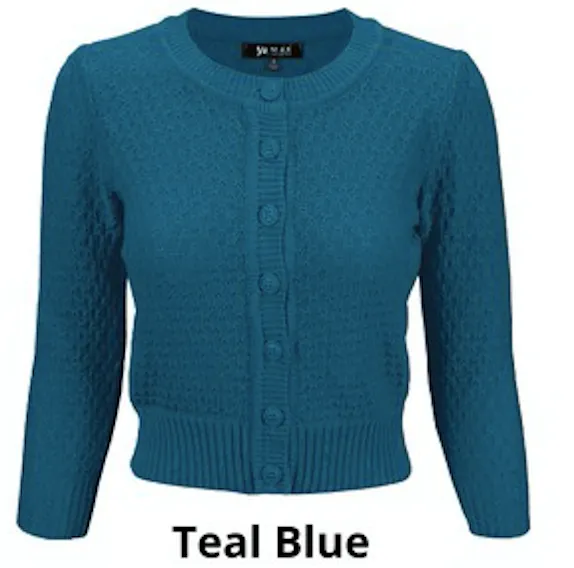 3/4 Sleeve Button-Up Cropped Cardigan - Assorted Colours