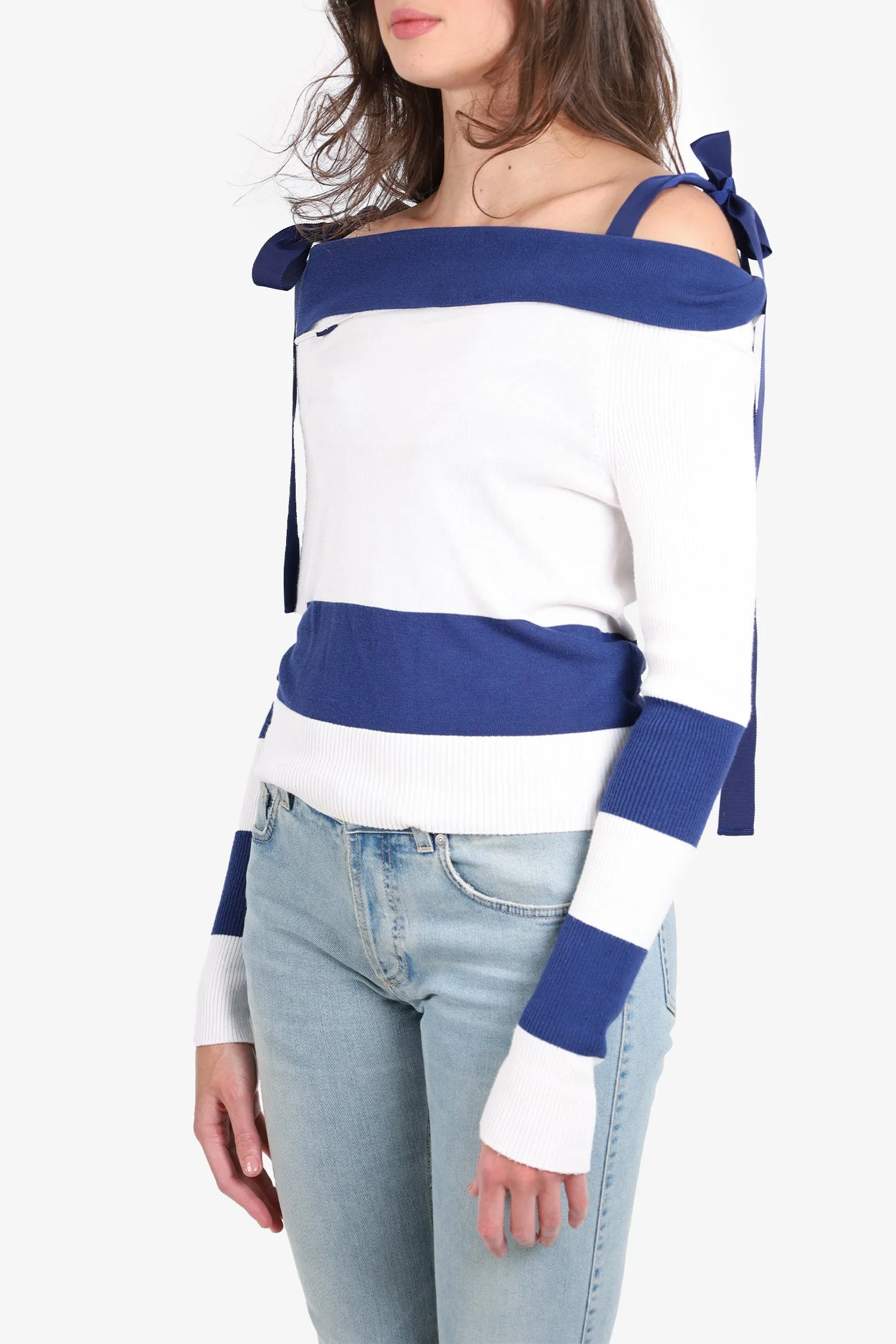 Adeam White/Navy Striped Top Size S