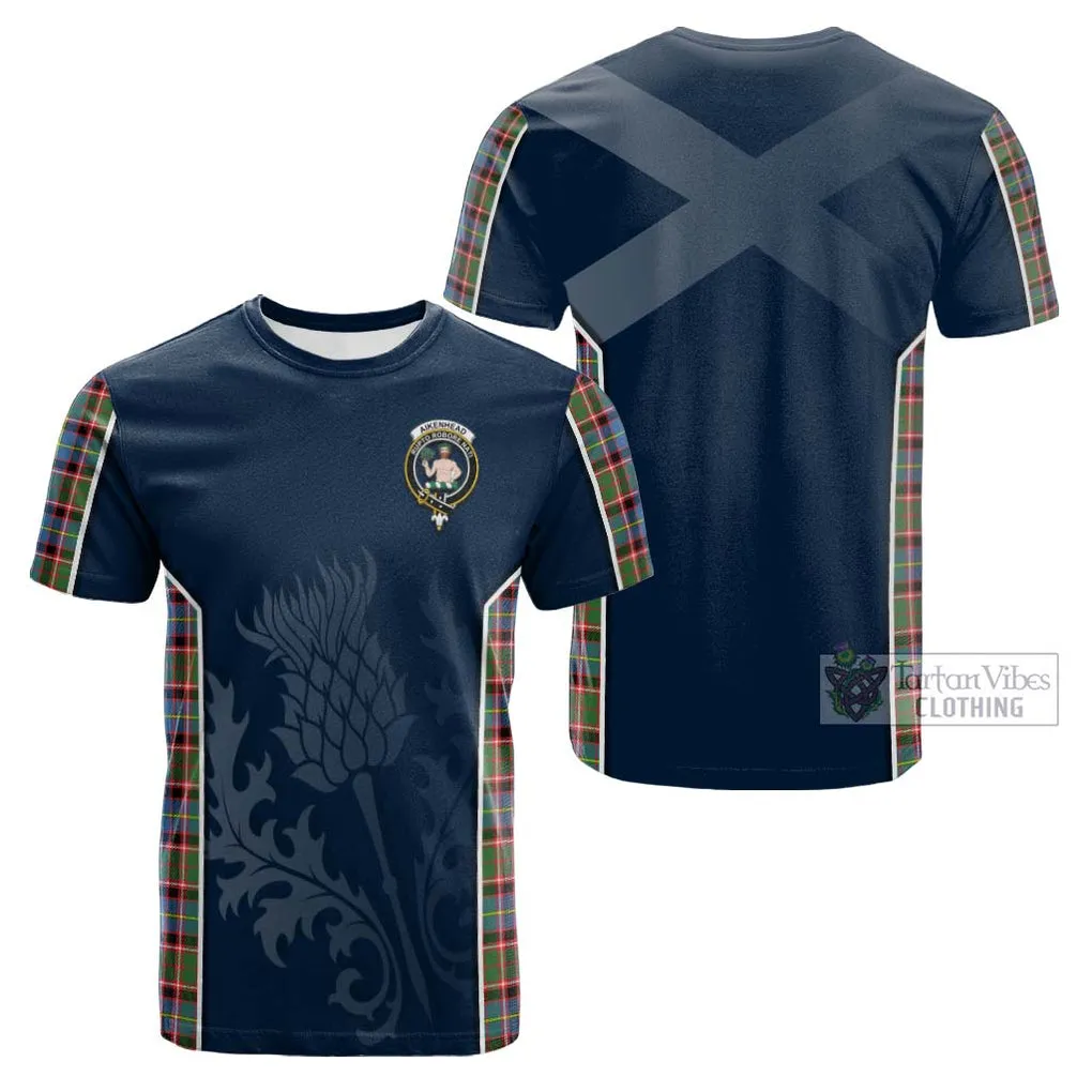 Aikenhead Tartan Cotton T-shirt with Family Crest and Scottish Thistle Vibes Sport Style