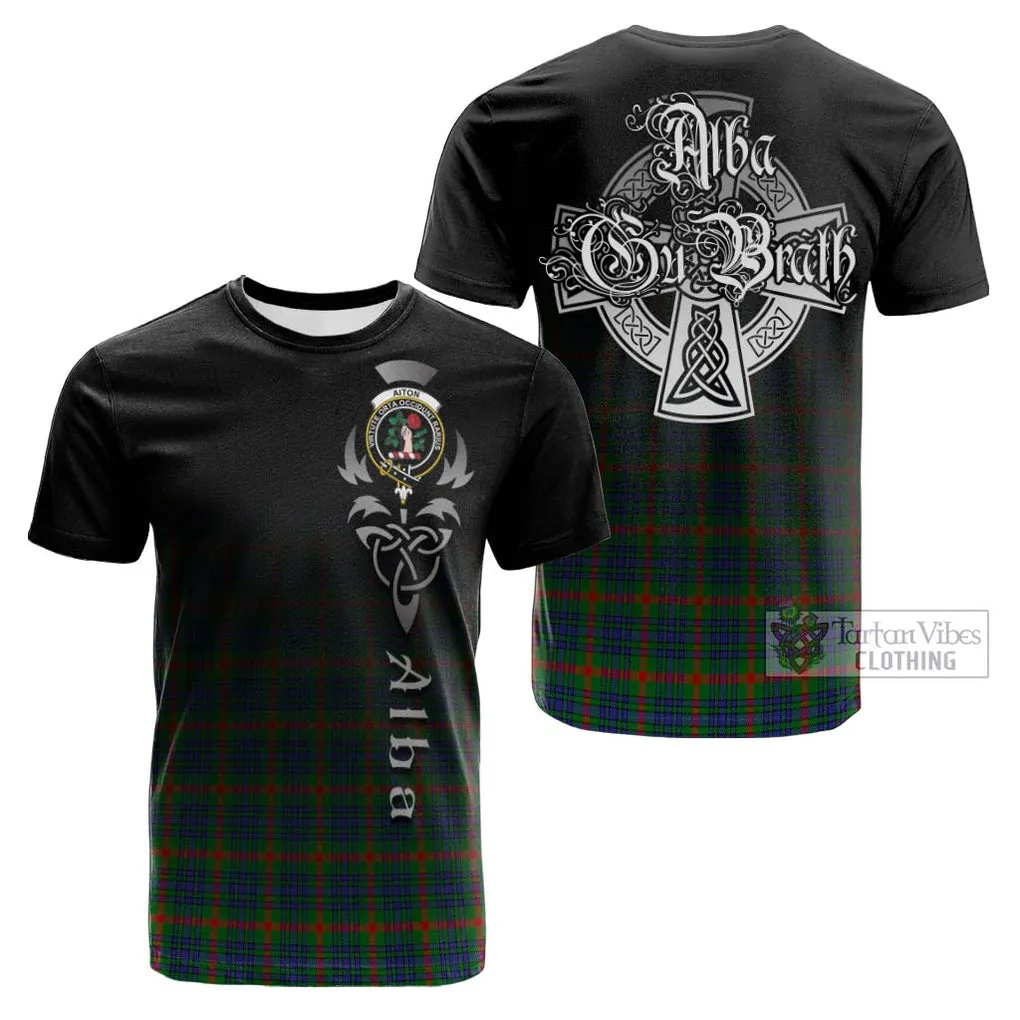 Aiton Tartan Cotton T-shirt Featuring Alba Gu Brath Family Crest Celtic Inspired