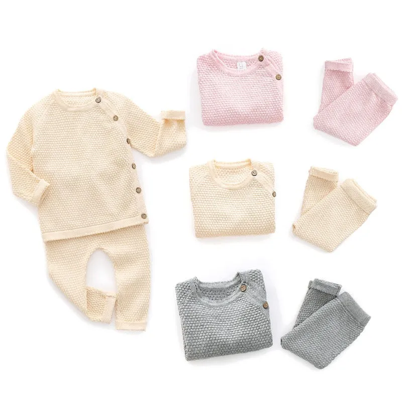 Baby Clothes Set - Knitted Lounge Set, Color - Gray