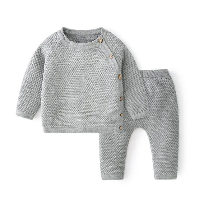 Baby Clothes Set - Knitted Lounge Set, Color - Gray