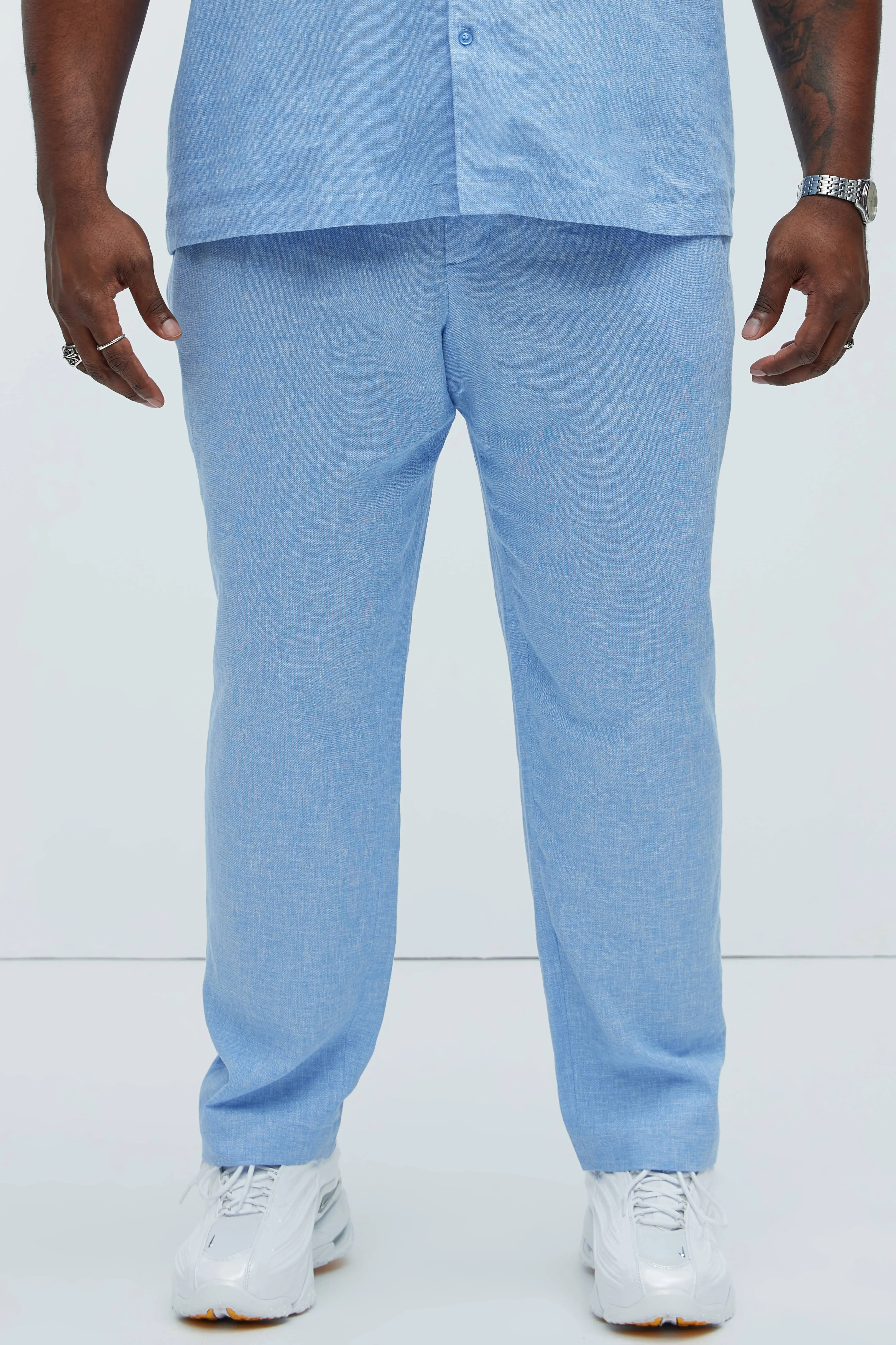 Bahamas Straight Pleated Linen Trousers - IceBlue