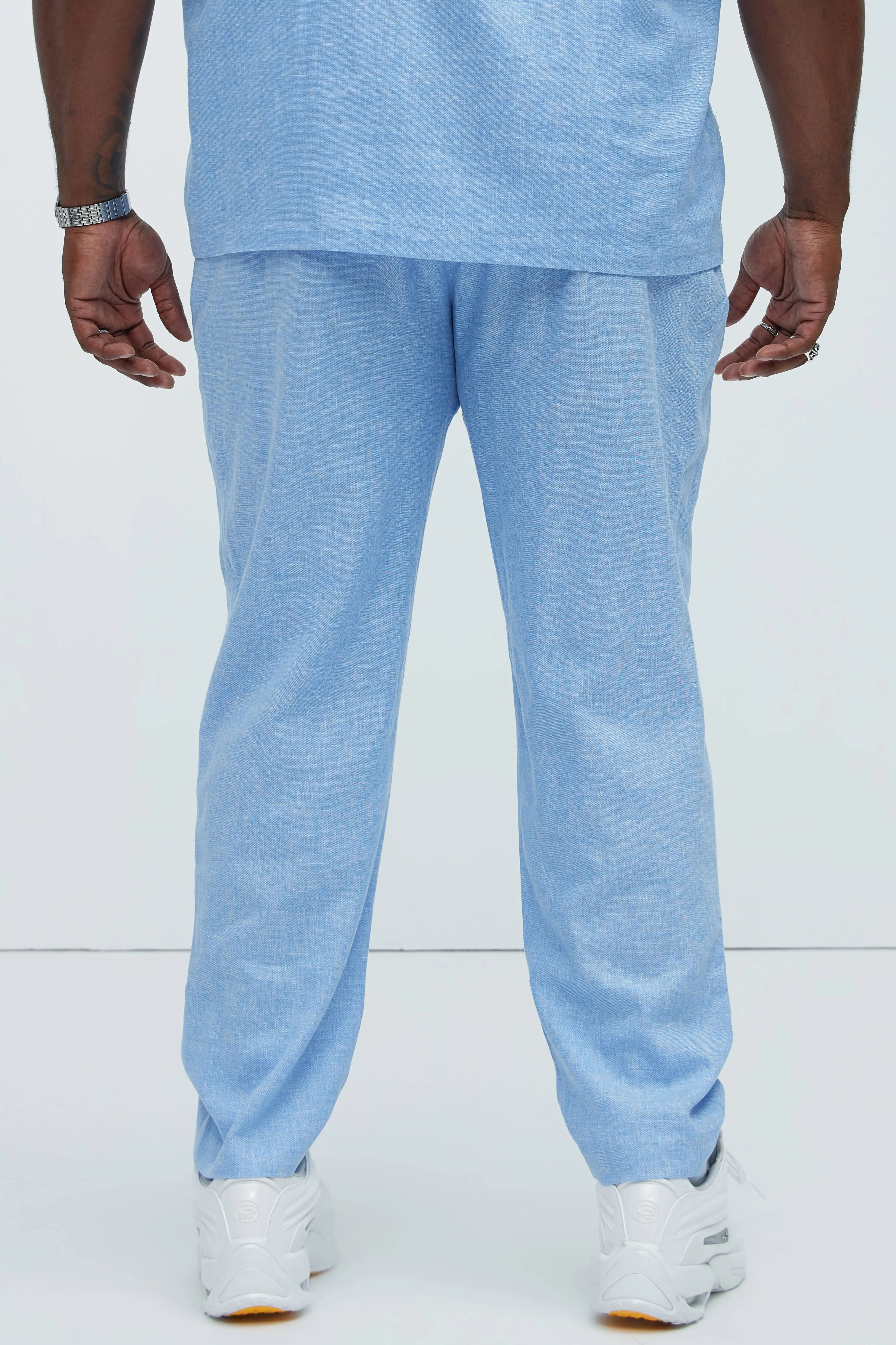 Bahamas Straight Pleated Linen Trousers - IceBlue