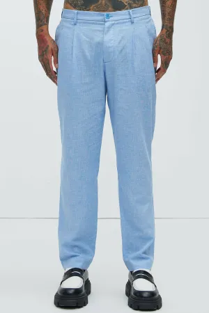 Bahamas Straight Pleated Linen Trousers - IceBlue