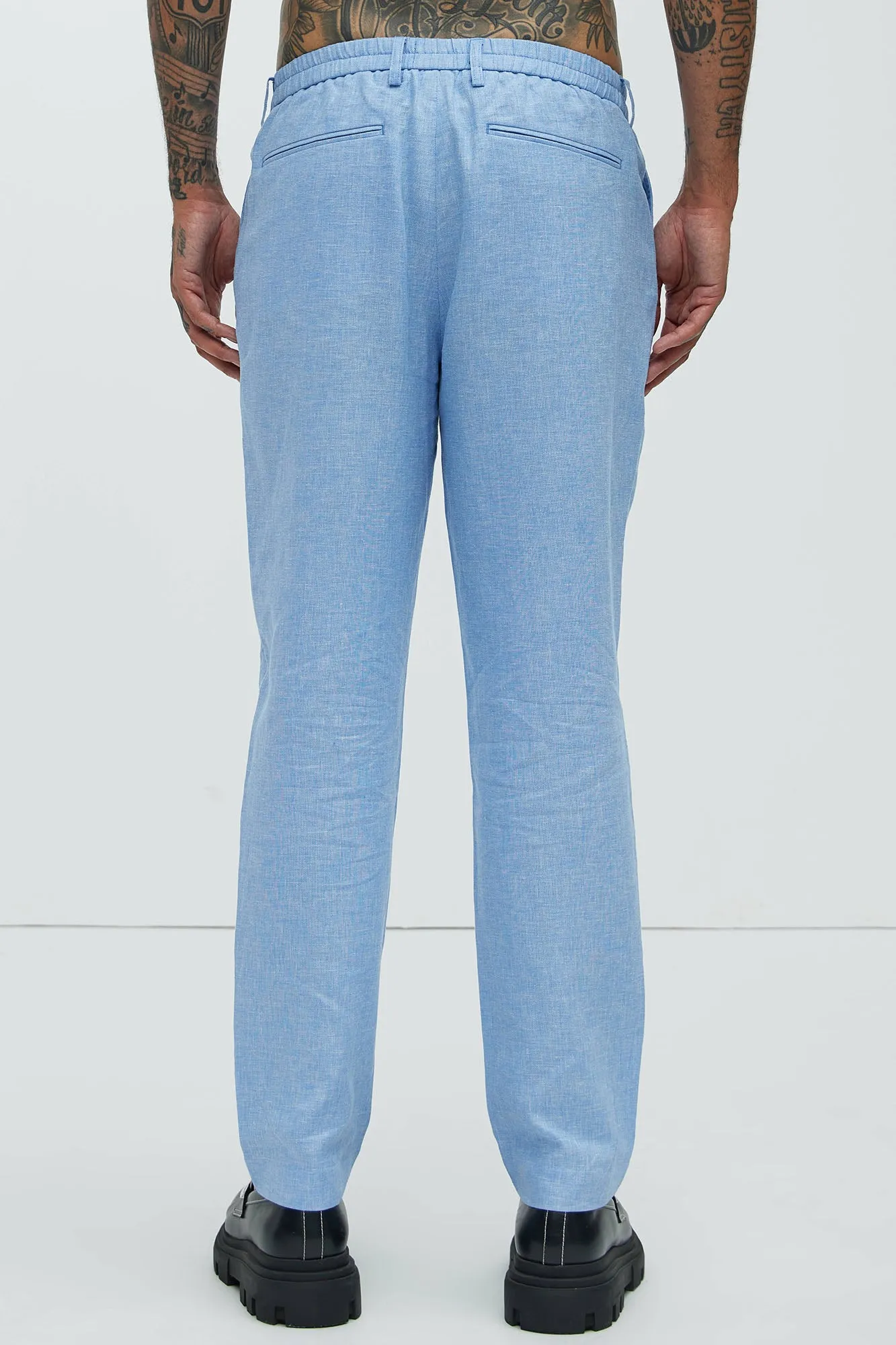 Bahamas Straight Pleated Linen Trousers - IceBlue