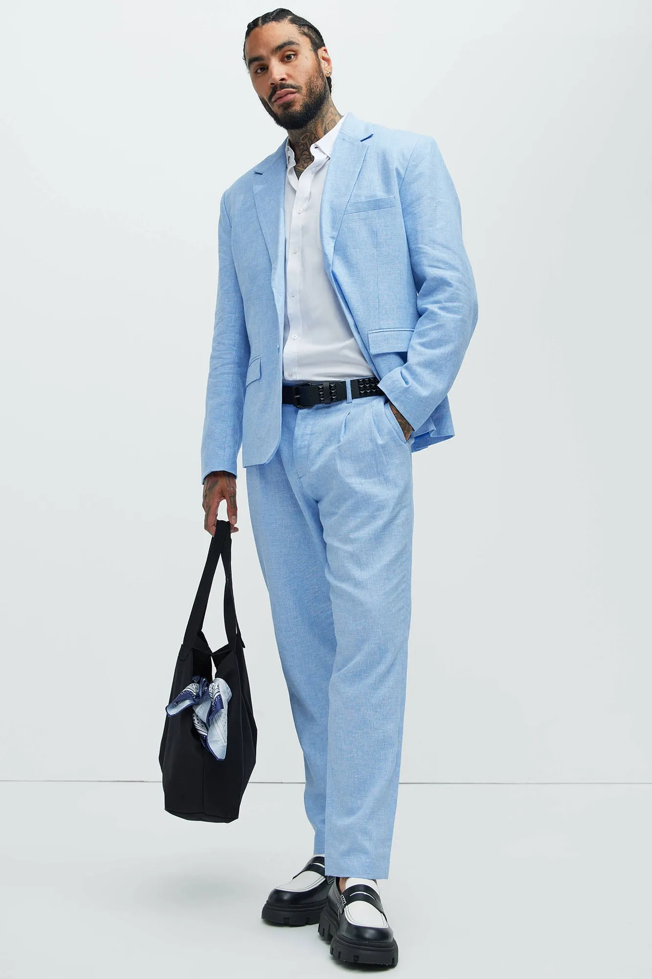 Bahamas Straight Pleated Linen Trousers - IceBlue