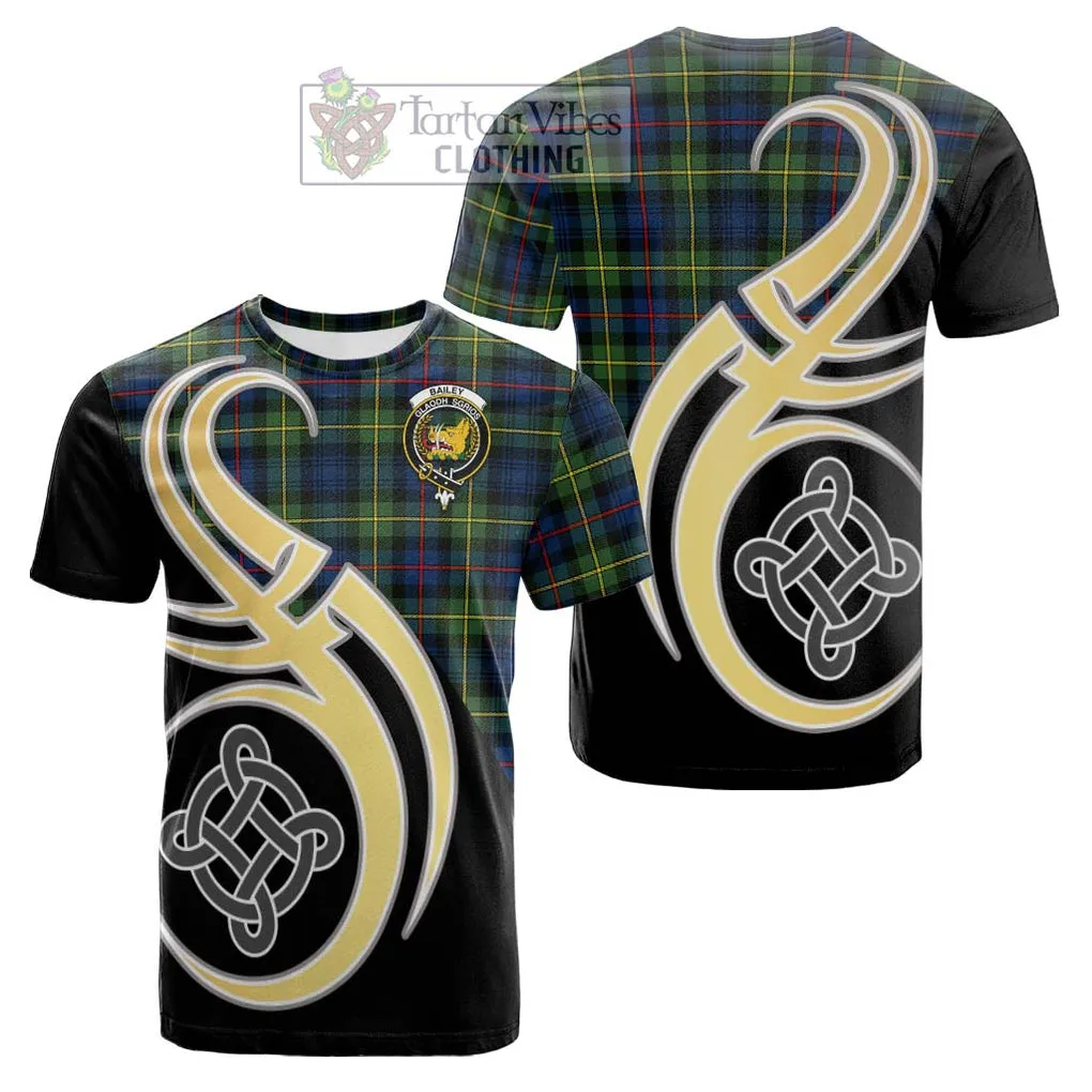 Bailey Modern Tartan Cotton T-shirt with Family Crest and Celtic Symbol Style