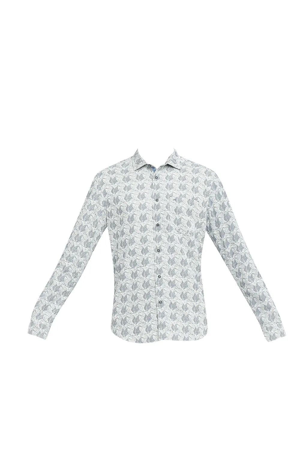 Basics Slim Fit Cotton Polyester Indigo Printed Shirt