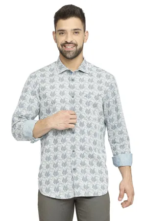 Basics Slim Fit Cotton Polyester Indigo Printed Shirt