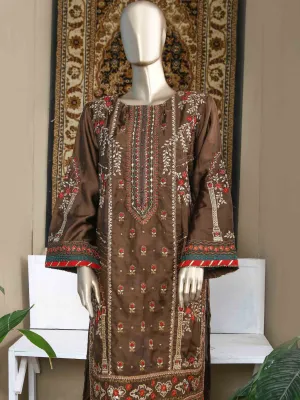 Bin Saeed Embroidered Tunic Silk Stitched Kurti Vol-19 Collection’2021-ZEFS-8017-Brown-A