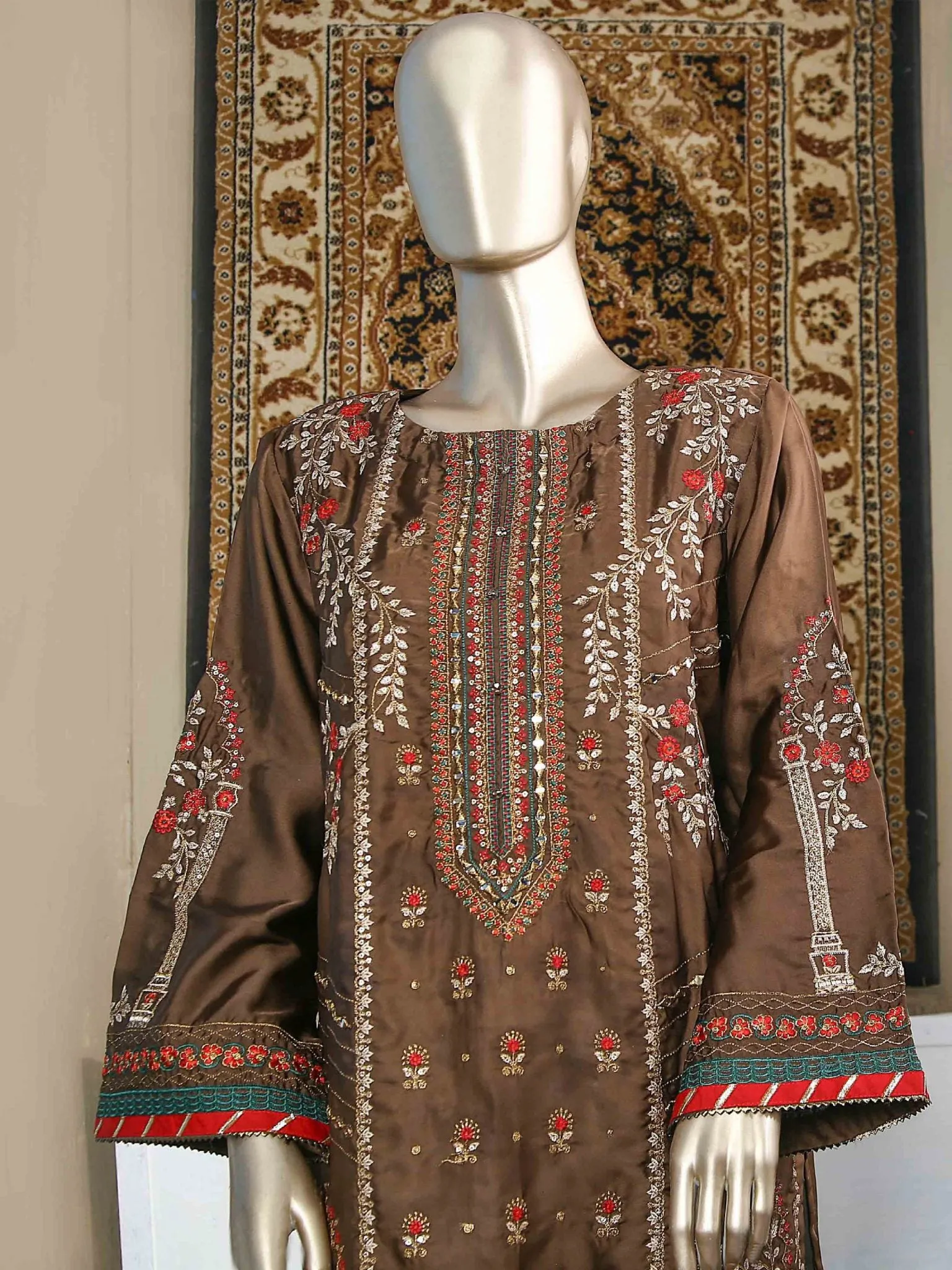 Bin Saeed Embroidered Tunic Silk Stitched Kurti Vol-19 Collection’2021-ZEFS-8017-Brown-A