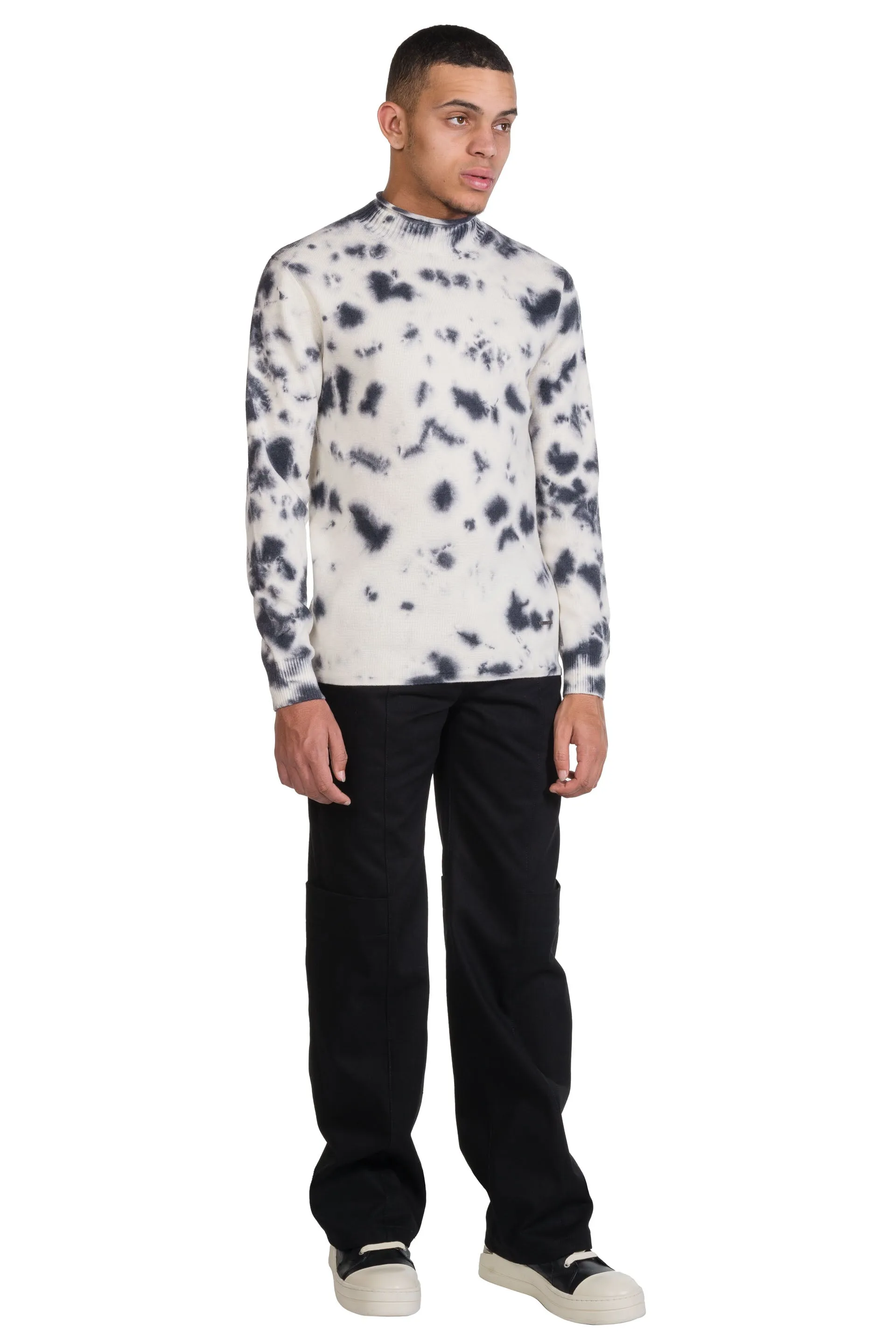 Black Tie-Dye Cashmere Knit Sweater