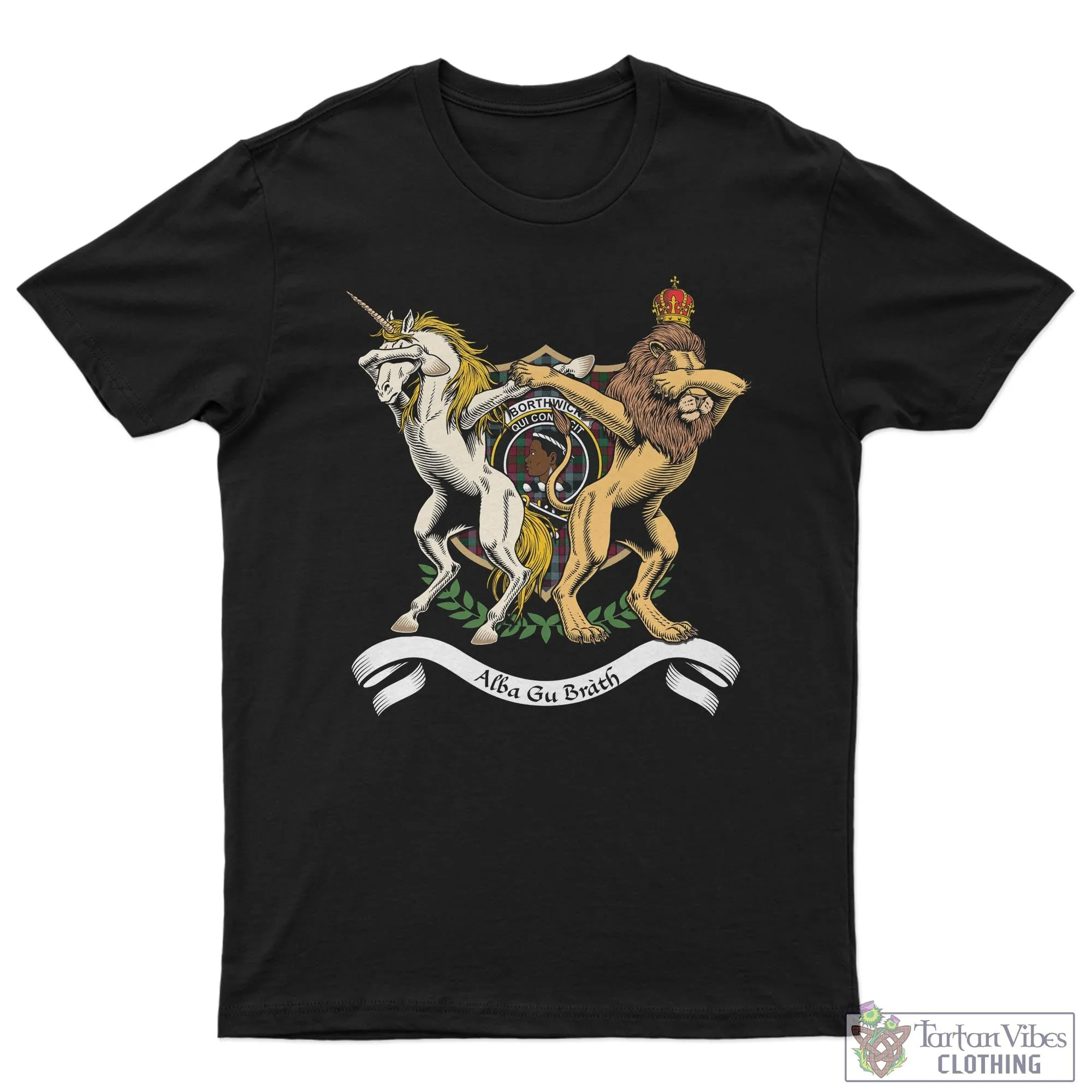 Borthwick Family Crest Cotton Men's T-Shirt with Scotland Royal Coat Of Arm Funny Style