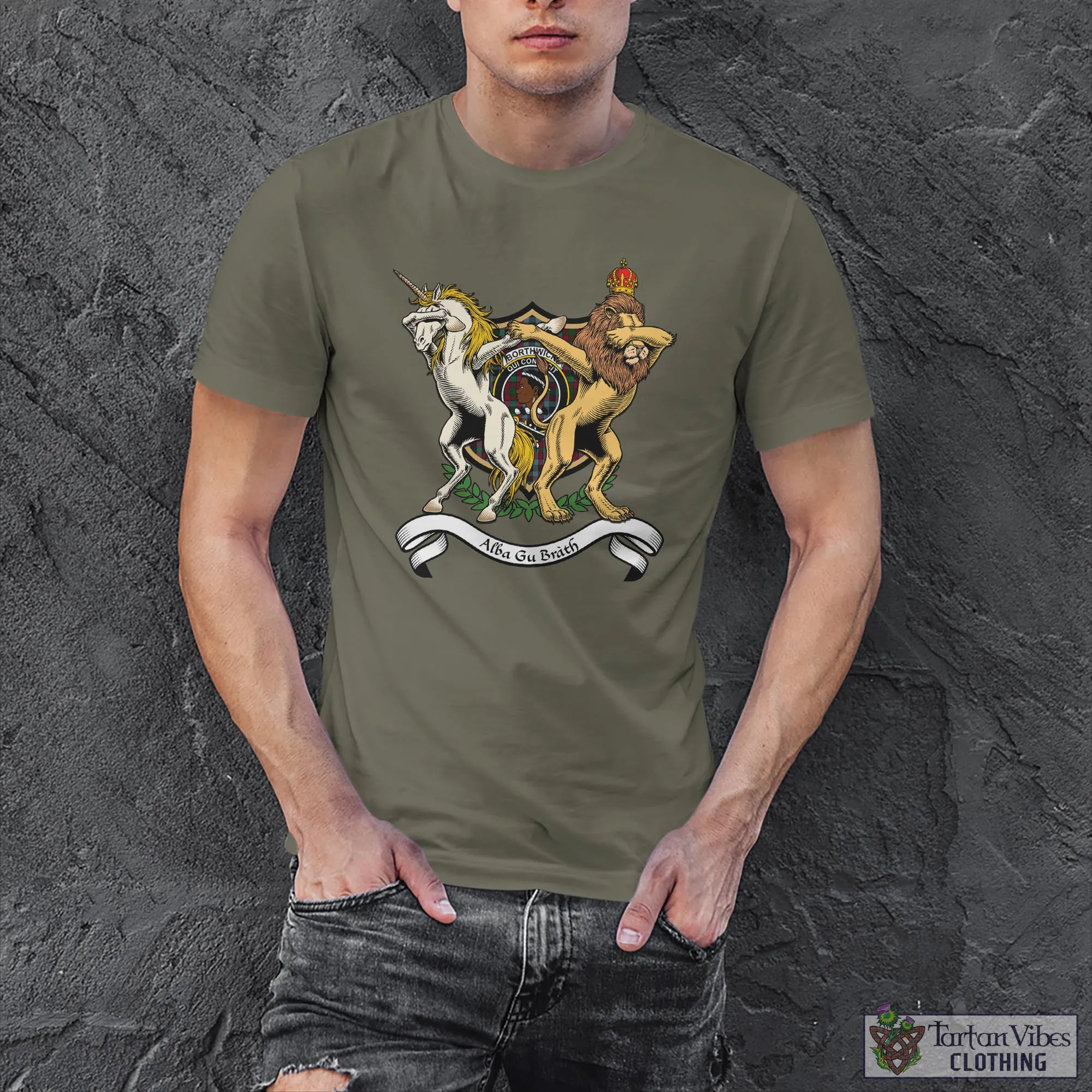 Borthwick Family Crest Cotton Men's T-Shirt with Scotland Royal Coat Of Arm Funny Style