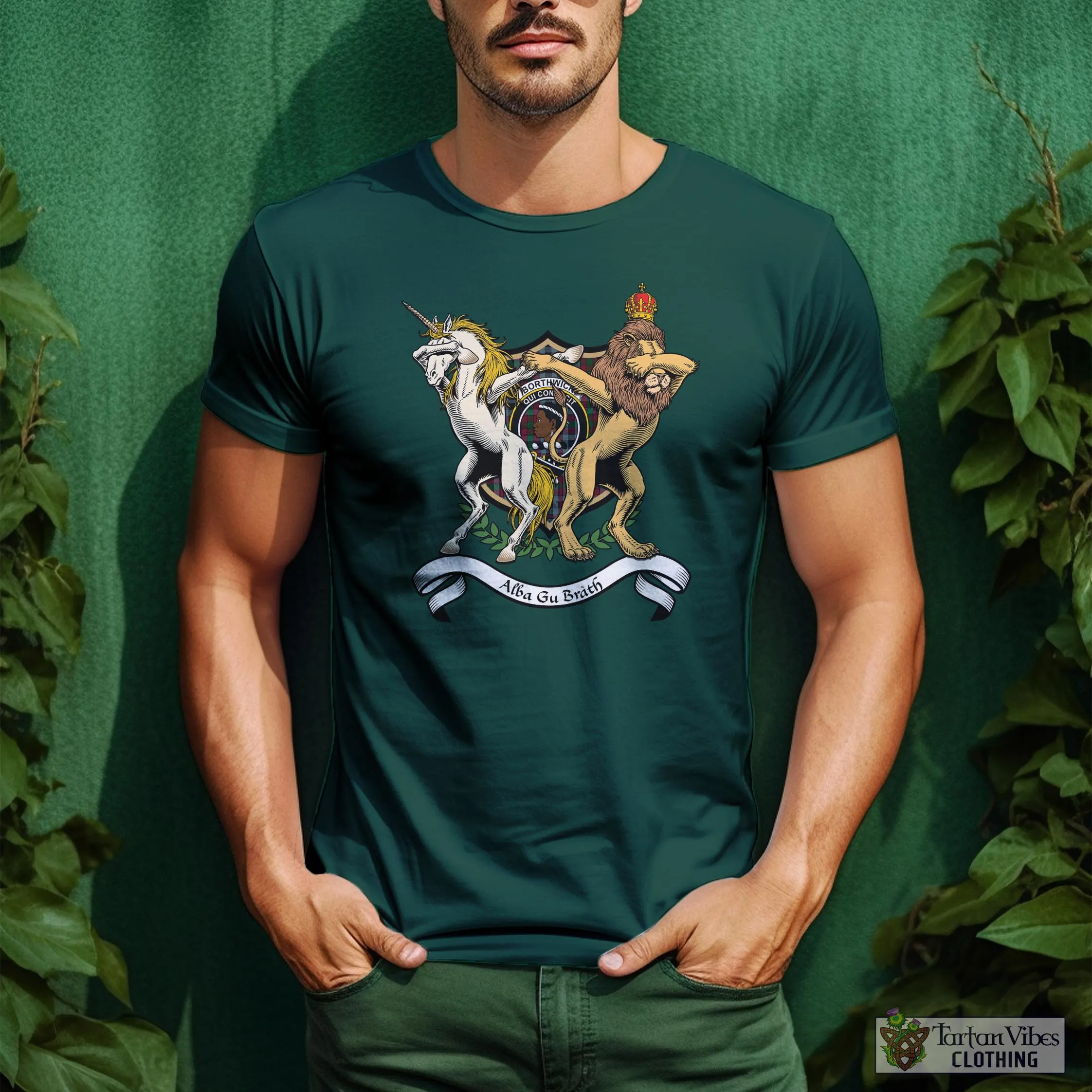 Borthwick Family Crest Cotton Men's T-Shirt with Scotland Royal Coat Of Arm Funny Style