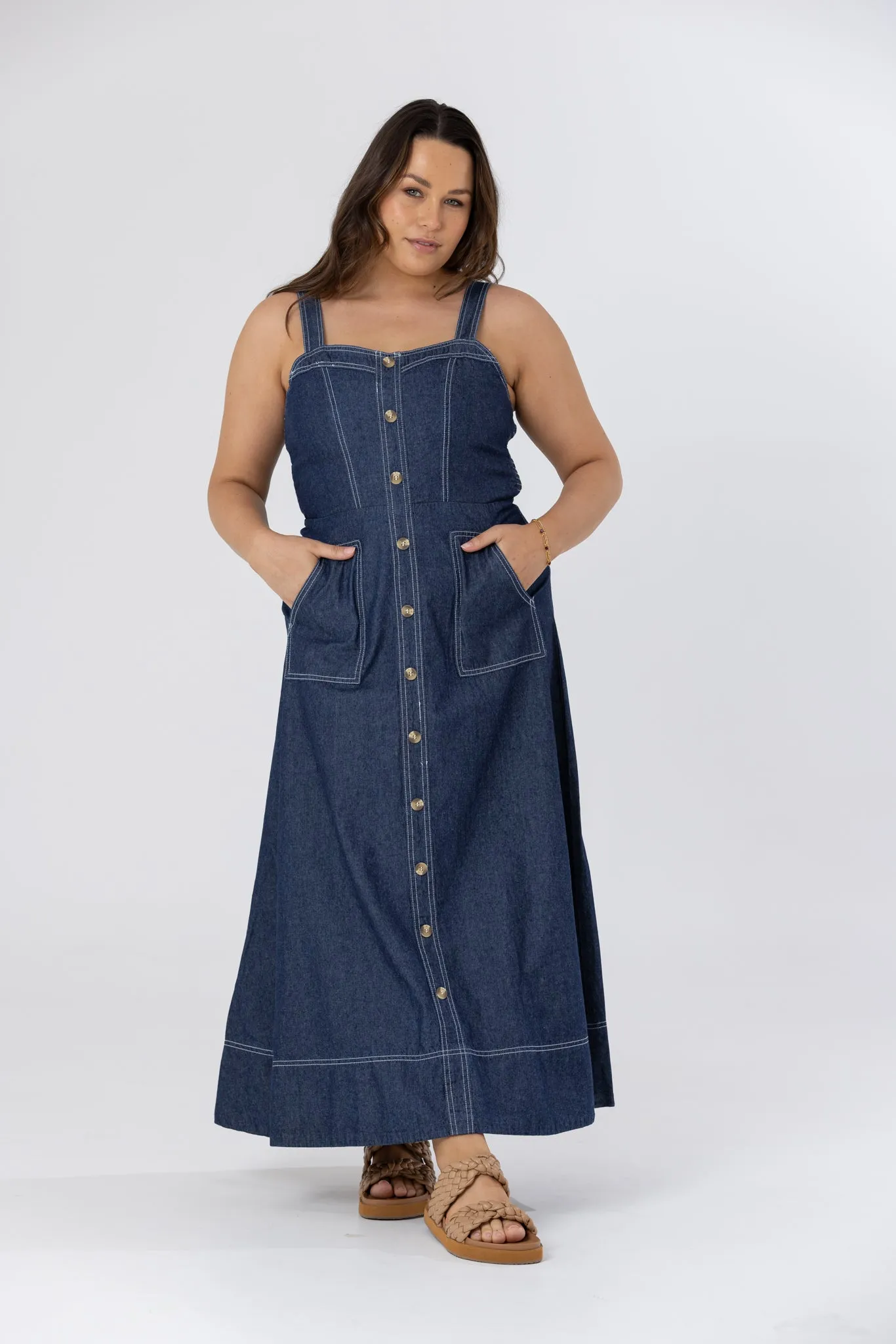 BRITNEY MIDI DRESS - Dark Denim