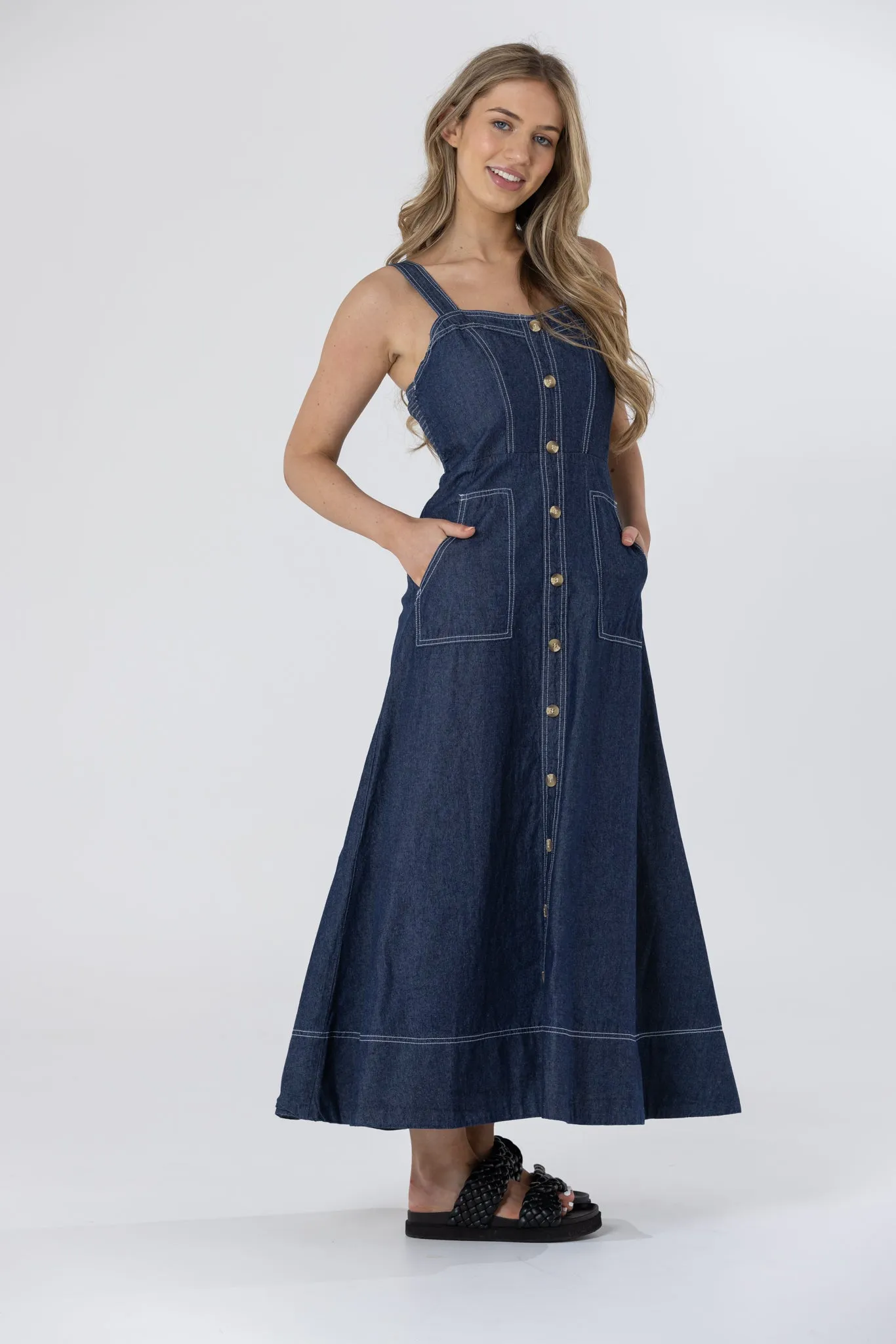 BRITNEY MIDI DRESS - Dark Denim