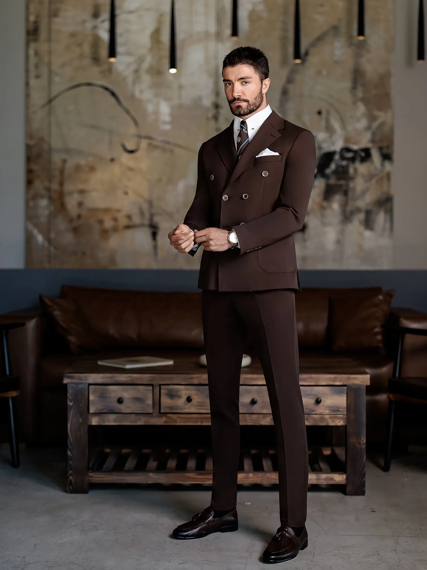 Brown Double Breasted Suit 2-Piece