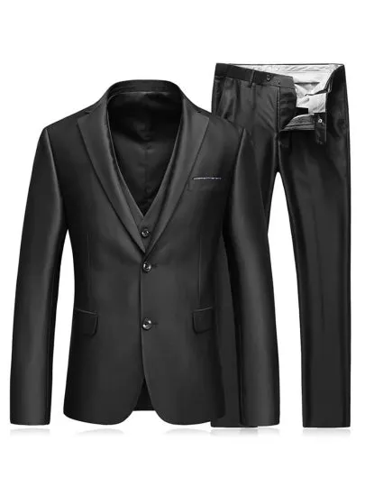 Casual Slim Men's Dress Suit Notched Collar Double Button Solid Color