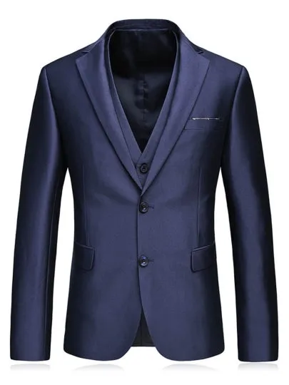 Casual Slim Men's Dress Suit Notched Collar Double Button Solid Color