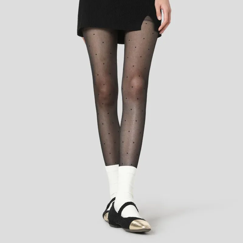 Classic Polka-Dot All-season Women Black Sheer Tights