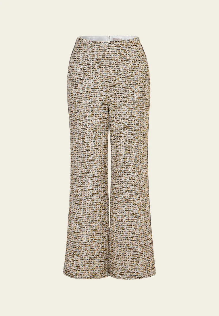 Concealed-fastening Flared Mixed Tweed Trousers