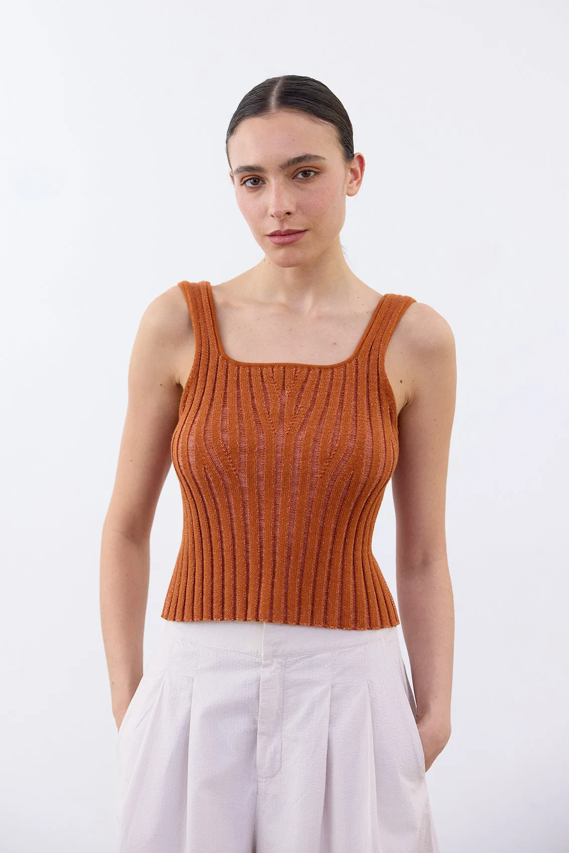 Cropped Knitted Cotton Top - Zapallo