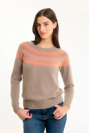 Fair Isle Cashmere Sweater Dark Beige