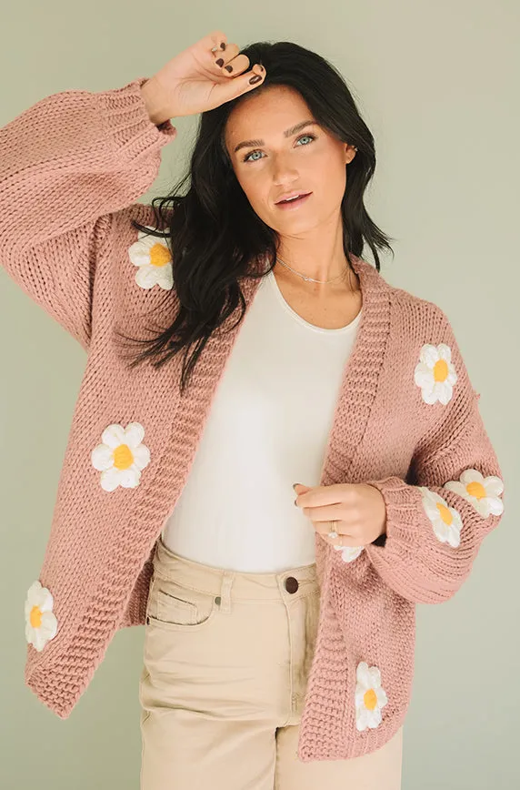 Floral Daisy Dusty Rose Cardigan