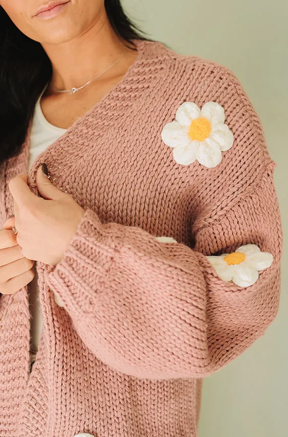 Floral Daisy Dusty Rose Cardigan