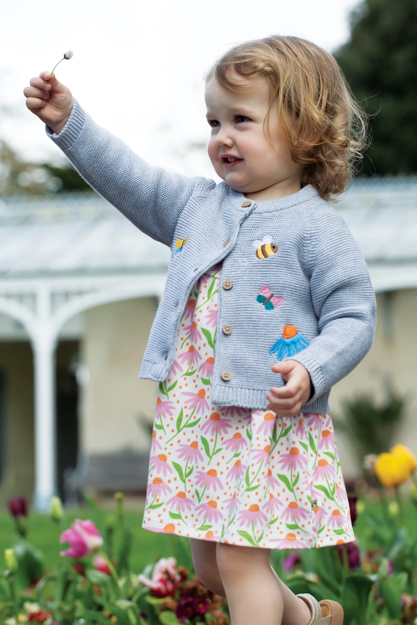 Frugi Colby Cardigan Grey Marl Flowers