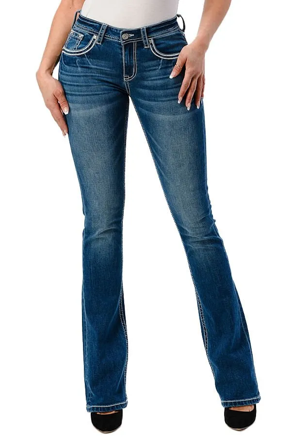 Grace in LA Americana Wing Embellished Mid Rise Bootcut Jeans