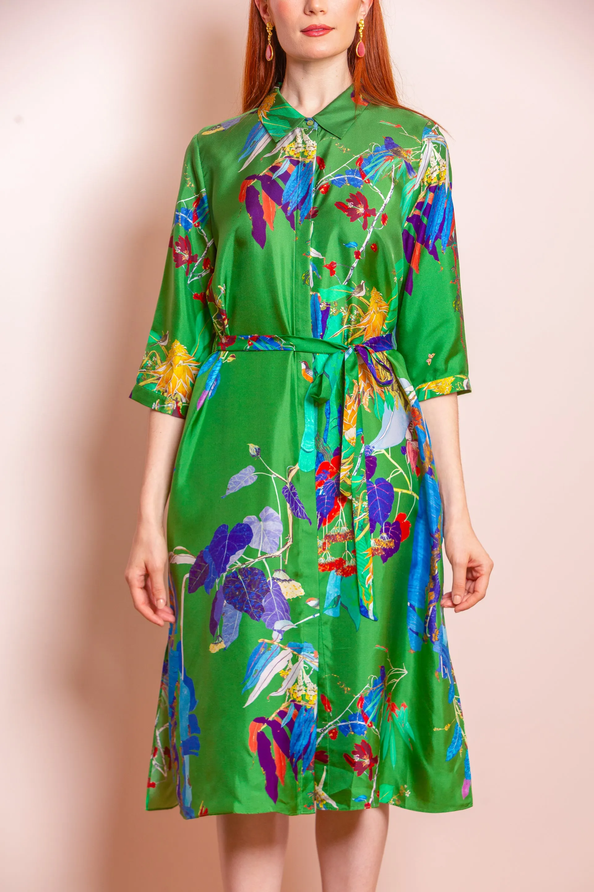 Grace  Silk Twill Print Shirt Dress