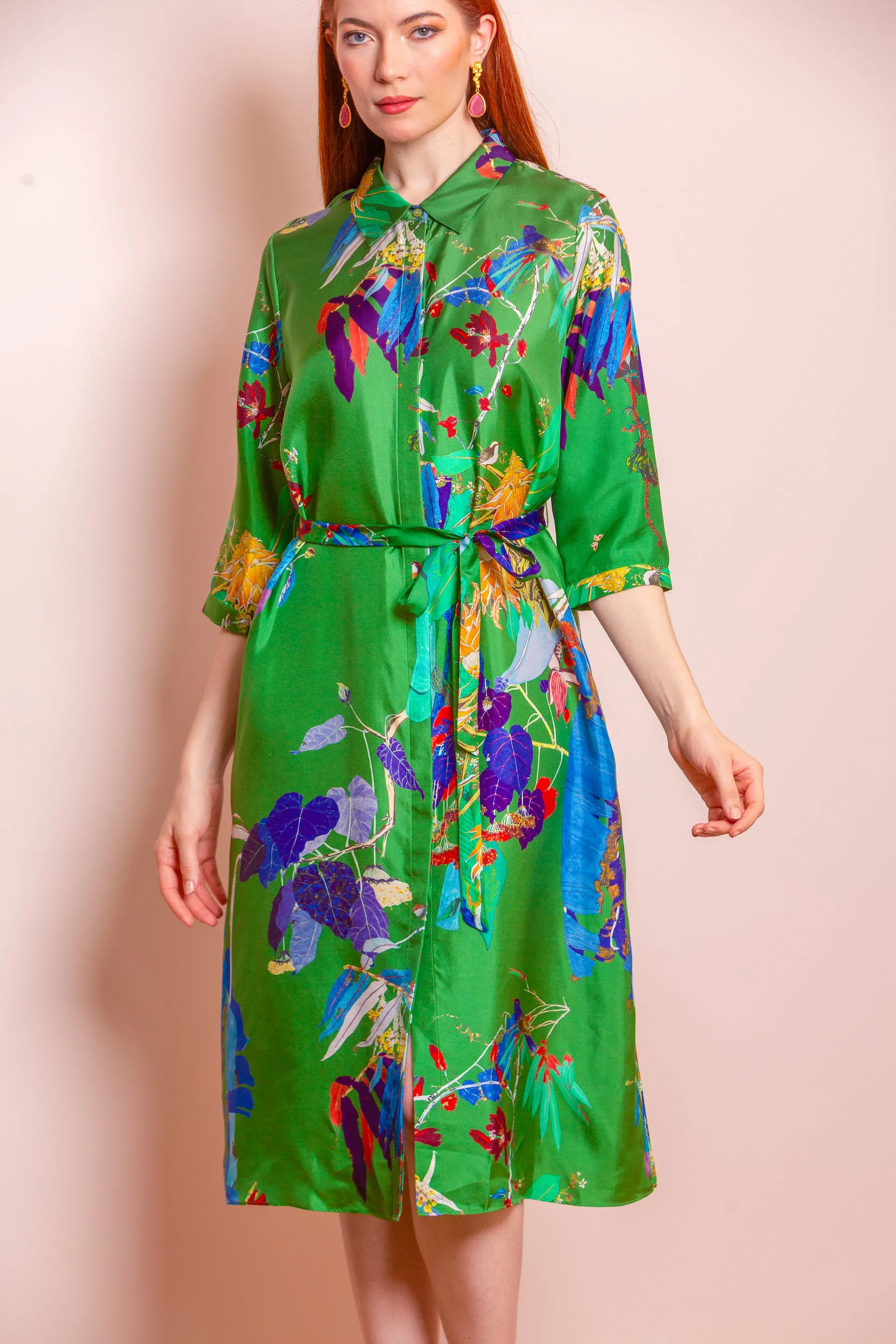 Grace  Silk Twill Print Shirt Dress