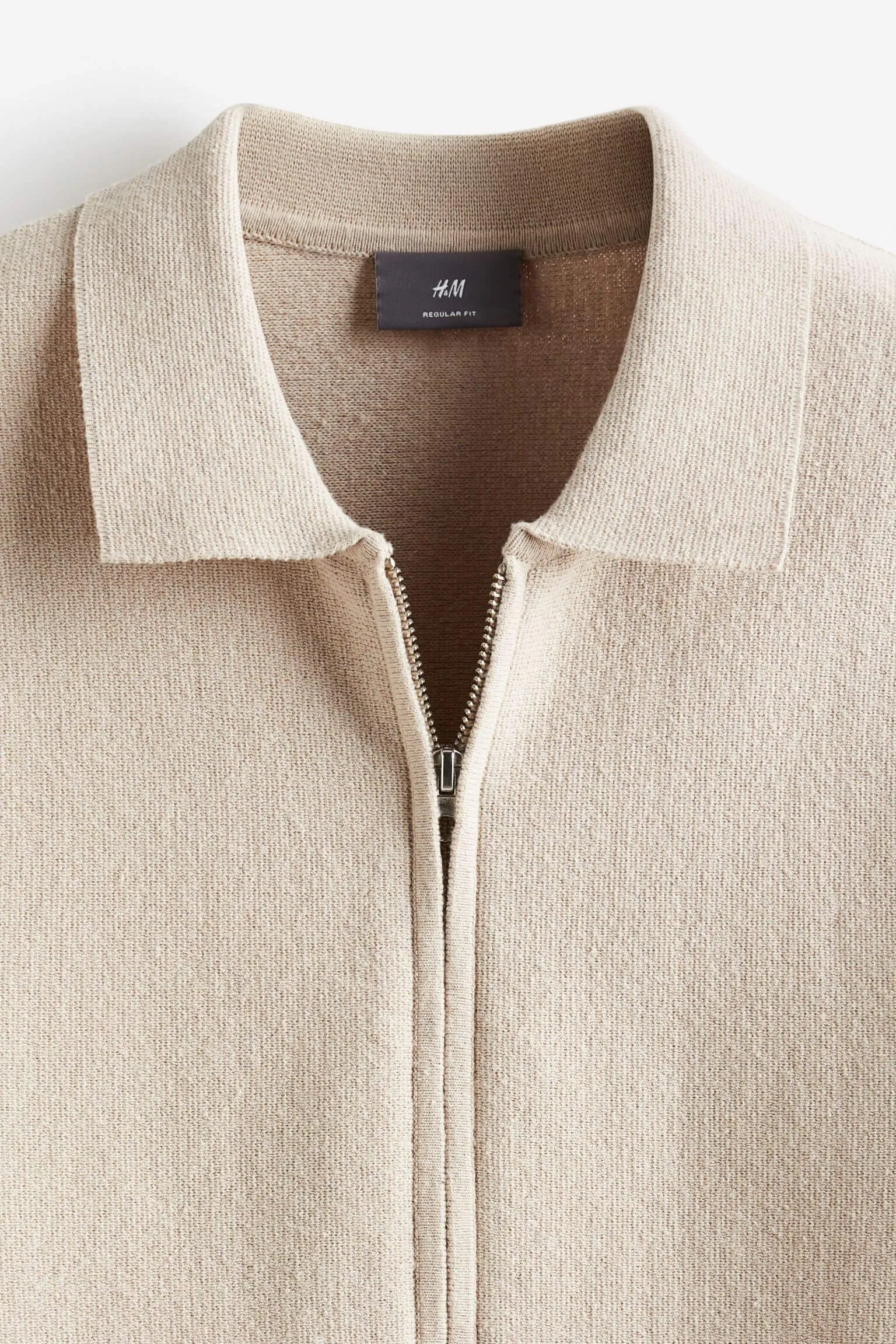 H&M Regular Fit Cardigan With Zipper, beige