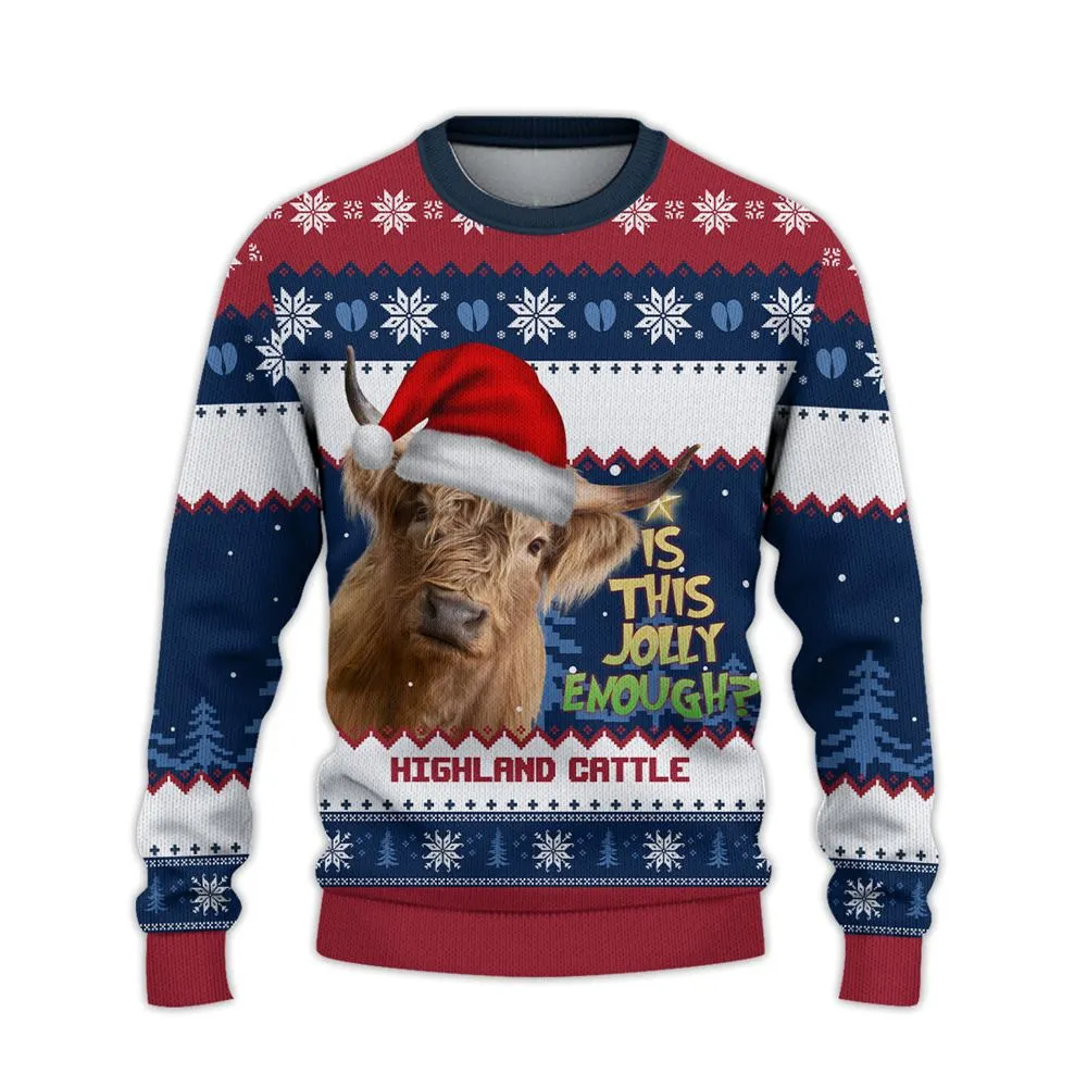 Highland Cattle Jolly Ugly Christmas Sweater, Sweater Gifts For Pet Loves, Farmers Sweater