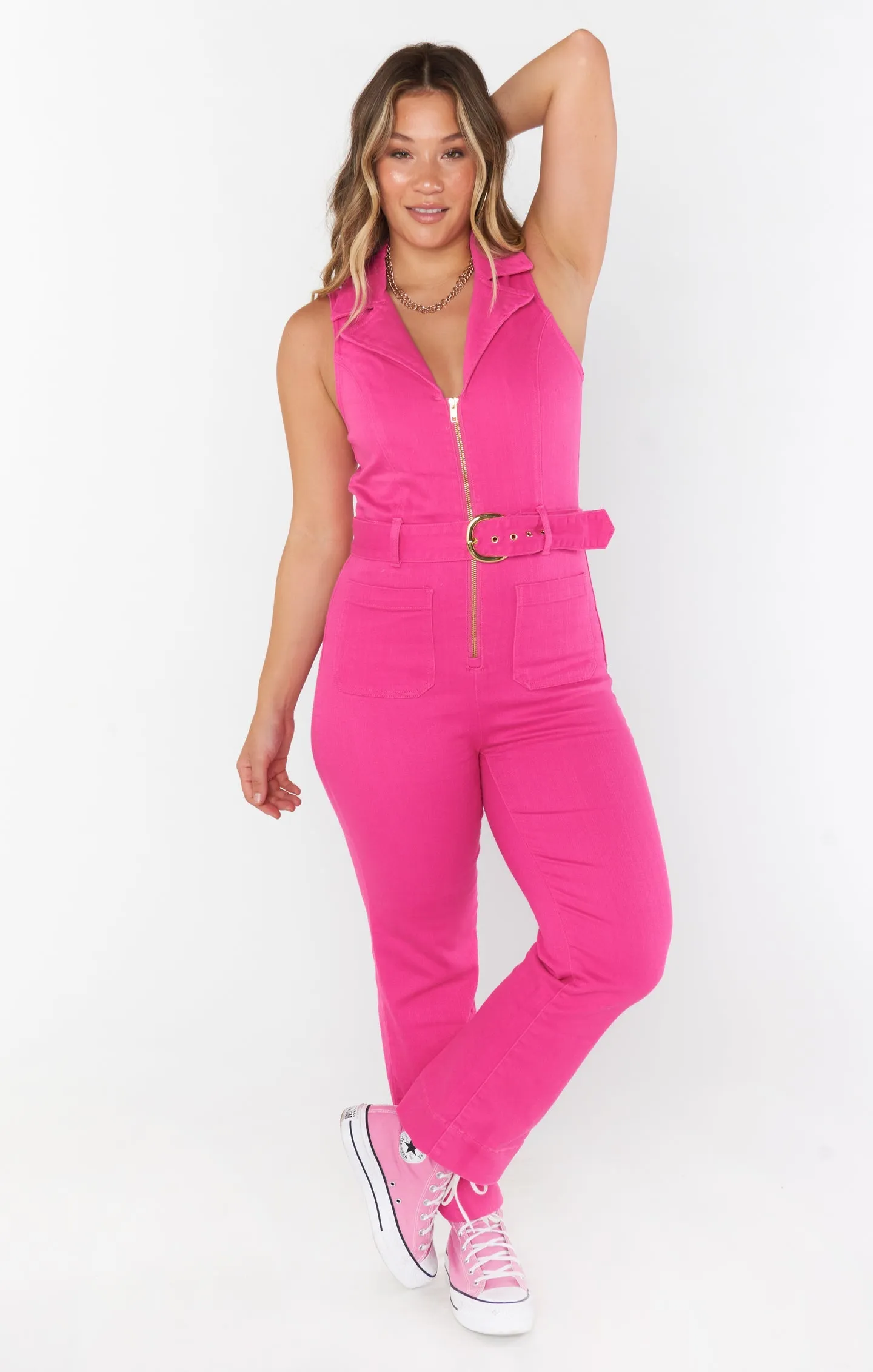 jacksonville cropped jumpsuit - Hot Pink Denim