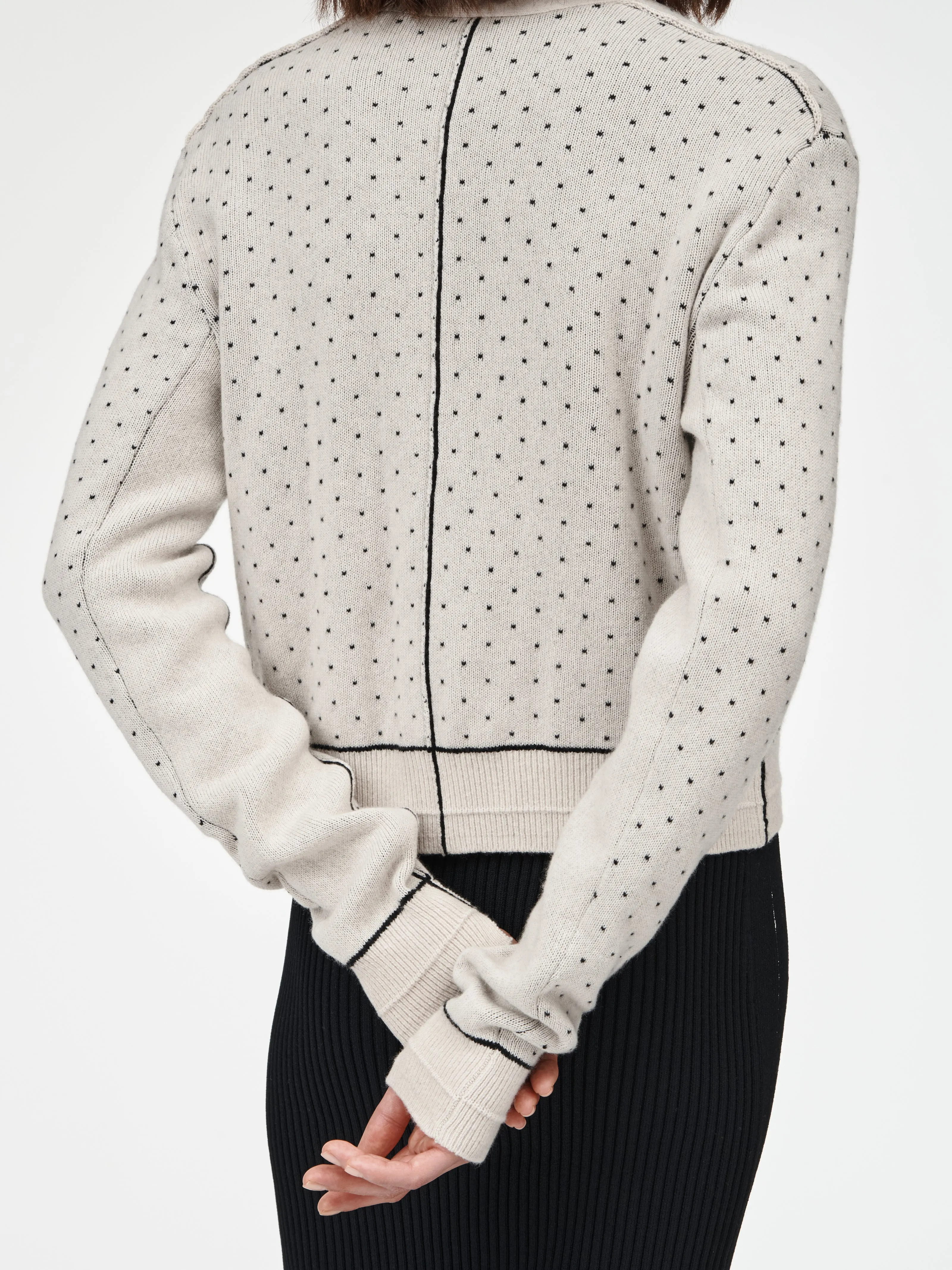 Jacquard Reversible Cardigan in Crema With Black Dot