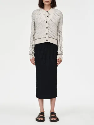 Jacquard Reversible Cardigan in Crema With Black Dot