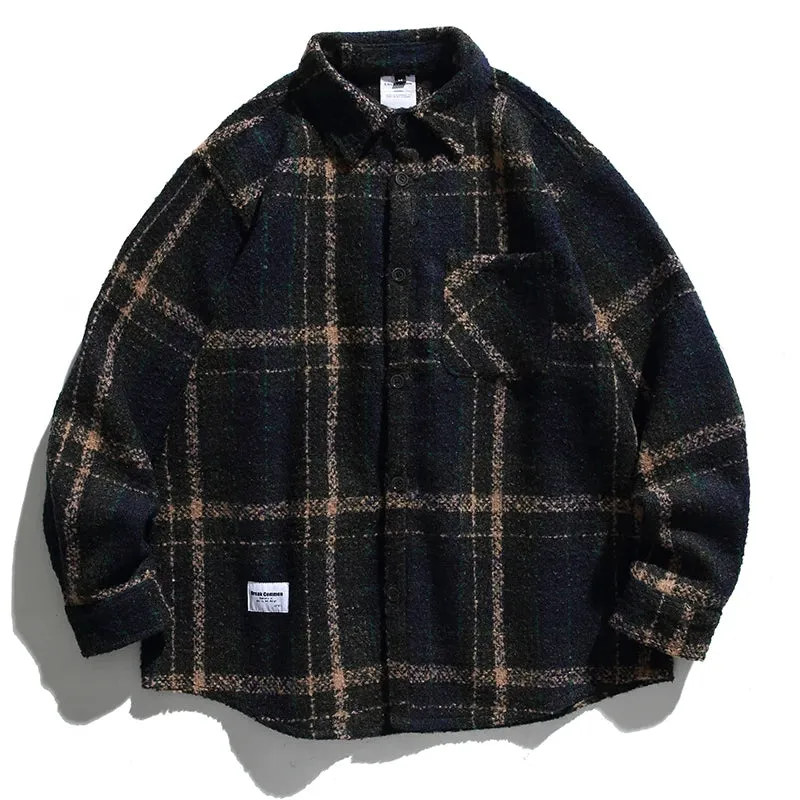 Japanese Vintage Plaid Cargo Shirts - High Quality Casual Coat