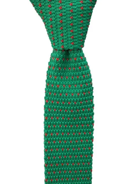 Kelly Green Knitted Tie with Red V Pattern