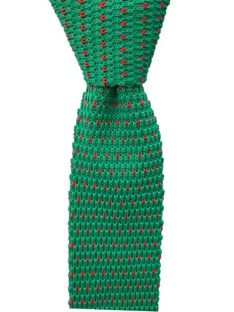 Kelly Green Knitted Tie with Red V Pattern